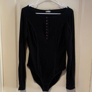 Free People Black Long Sleeve Bodysuit
